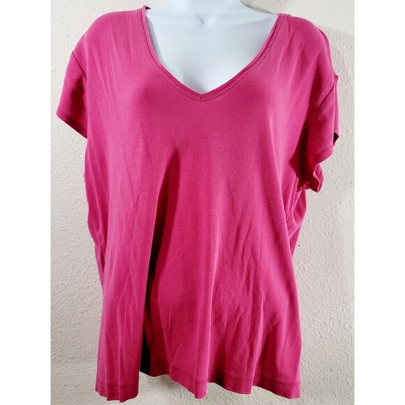 Chico's Pink V Neck Short Capped Sleeves Top 2 Large 12 14 Lightweight Soft - Picture 1 of 6